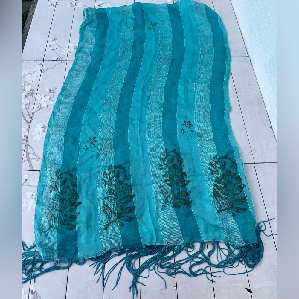 Bijoux Terner Turquoise Striped Floral Scarf